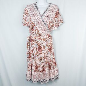 Zesica Floral Ruffle Mini Wrap Dress Size XL Boho Cottagecore Western Festival